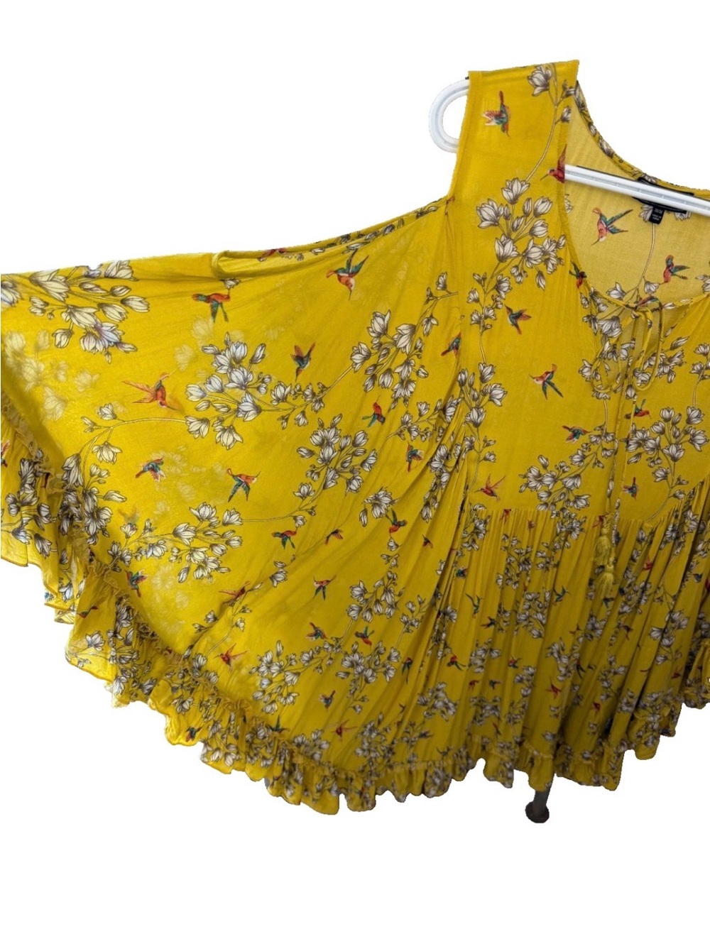DG2 by Diane Gilman Top/Cover-Up Women's 2XL Yellow Hummingbird Print EUC - Picture 5 of 10